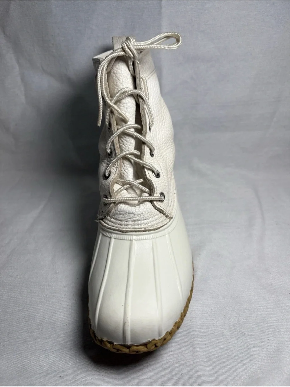 L.L. Bean Women's Off-White Lace-Up Duck Boots with Tan Sole women’s 9.5 men’s 8
